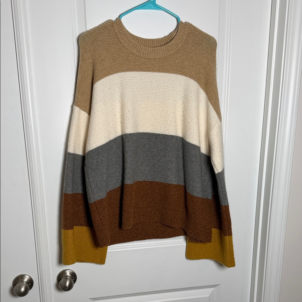 Madewell Colorblock Sweater in Cream, Gray, and Brown